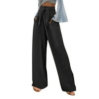Xinqinghao High Struk široke pantalone za žene za žene Ležerne prilike pune boje labave hlače sa džepovima