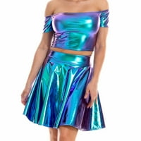 Ljetna seksi suknja za lasersku struku - sjajna i holografska plutana PU kožna mini