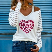 TKLpehg Valentines Dnevna odjeća Žene V-izrez Hladne shoudler Grafičke majice Ženske vrhove Srce Print