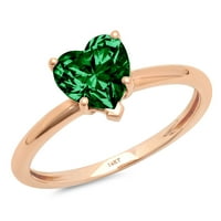 1. CT Sjajno srce simulirano smaragd 14k Rose Gold Solitaire prsten SZ 8.25