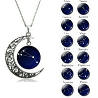 Astrologija Astrološki znakovi Hollow Moon Glass Cabochon Privjesak za žene Ogrlica Legura