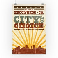 Escondido, California - Skyline i Sunburst Screentprint stil - umjetničko radno mjesto