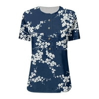 StMixi majice za žene kratki rukav V-izrez cvjetni print ljetni osnovni vrhovi casual gumb prema donjim