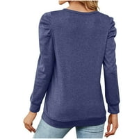 Ženska udobna poslovna prozora za bluze u trendanty Work plus veličina pulover okrugli vrat moda vintage odjeća casual labavo pune boje na ramena majice s dugim rukavima plave l