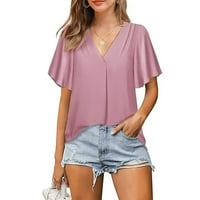 Zpanxa Womens T Cleance, kauzalna V-izrez Čvrsta bluza s kratkim rukavima majica Ljetni vrhovi ženske