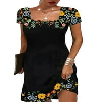Niuer Women Thirs Haljine Square Crt Summer Beach Sundress cvjetni print Mini haljina casual kratkih