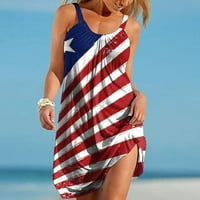 Žene Ljeto plaža Spring Striped Print Slatka haljina Swing Cover Up Sundress bez rukava Ležerne prilike