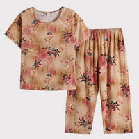 XIHBXYLY Clearsance setovi Dvije odjeće za žene ljetne kratkih rukava s majicama izvezenih pamučnih