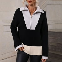 Ženski patentni zatvarač sa zatvaračem Pleteni pulover Dukseri rebrasti trendi blok u boji dugih rukava