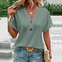 Izlasci vrhovi za žene Trendi ljeto Čvrsti čipka V izrez kratkih rukava majice modne uredske bluze Thirt Green 3xl