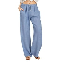 Žene Casual Solid Color pantalone Pamučna mješavina Pokretanje elastične džepove struka Duga široka