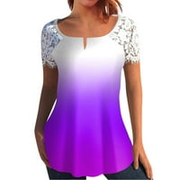 Ženska majica s kratkim rukavima tiskana čipka vrh Purple XL