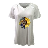 Cuoff bluza Ženska majica V izrez suncokret Print Pulover casual kratki rukav Top bijeli l Poliester