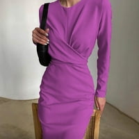 Ležerna haljina Prodaja Žene Solidni tanki HIP WRAMP haljina s dugim rukavima Purple