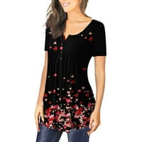Cleance Ženske vrhove plus veličine Ljeto Tunic vrhovi kratkih rukava casual cvjetne Henley majice crna