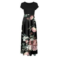Clearsance Ljetne haljine za žene Dužina gležnjeka kratkih rukava Bohemian A-line cvjetni okrugli izrez