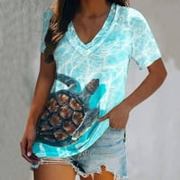 Ženska plus veličina $ 5, Žene Ljetne vrhove Sea Turtle Ispiši kratki rukav V-izrez T majice Primorski