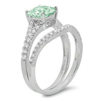 3. CT Sjajno princezoni rez simulirani zeleni dijamant 18k bijeli zlatni pasijans sa akcentima Bridal