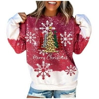 Božićni džemperi za žene modni seksi leopard plairani Xmas Tree Ispis dugih rukava tankice tankice