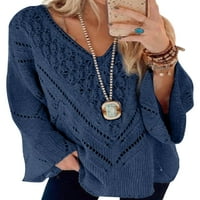 Bomotoo Ženske pletenje pulover izdubite vrećice Jumper vrhovi radne kabel džemper mornarice plavi l