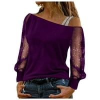 Dugih rukava od punog patchwork bluza za patchwork za žene Ležerne prilike purple veličine XL