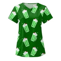 Ženske modne košulje kratkih rukava djetelina Print Tops Tunic Radna jednolika odjeća za djevojke V-izrez