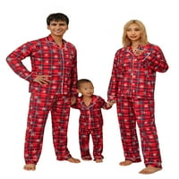 Porodica Huakaishijie Podudaranje pidžamas Božićne pahuljice Plaid Ispis Dugme s dugim rukavima vrhovi