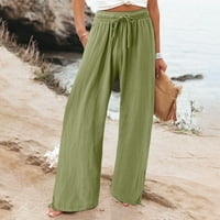 Ženske pamučne posteljine hlače Ležerne prilike za labavu elastičnu struku pantalone sa džepovima