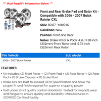 Prednja i stražnja kočnica i komplet za rotor - kompatibilan sa - Buick Rainier CXL