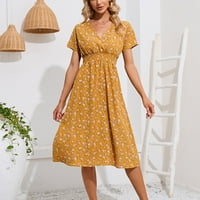 Plaže haljine za žene Ljetne haljine Grafički casual s kratkim rukavima V izrez Loop FIT Ljetna modna