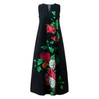 Haljine za žene Ljeto bez rukava Cami Print Party Maxi V izrez sa džepovima Ležerna haljina