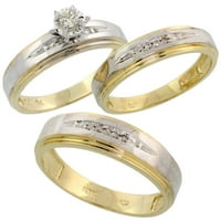 10k žuti zlatni dijamantski trio vjenčani prsten set njegove i njene dame veličine 8.5