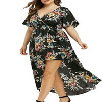 ZDCDCD Plus Veličina Žene Ljetni odmor Sundress kratki rukav V izrez Floral Maxi haljina