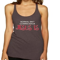 Normalno ISN) Isus se vraća Isus je inspirativni Christian Tri-Blend Racerback Tank top, smeđa, srednja