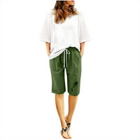 Teretne kratke hlače za žene Ljeto pamučno posteljina Slim Fit Duksevi Dame Direkcije tiskanih džepova