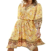 Ženski temperament V-izrez, ženska haljina, žene jesenski boemski stil cvjetni ispis dugih rukava za