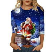 Smihono Clearence Womens Plus size rukav božićni print casual labave bluze za bluze posade za žene na