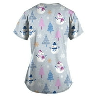 Tking Fashion Dame Casual V-izrez Plus Veličina Božićna štampačka majica Majica sa džepovima Božićne