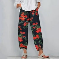Pamučne posteljine Capri manžetne hlače za žene cvjetni leptir print jesen elastične struine pantalone