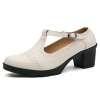 Sanviglor Dame Oxford pumpe za gležnjače Mary Jane Heels T-Strap Brogue Kožne cipele Ležerne prilike