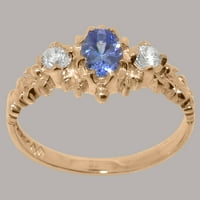 Britanska napravljena 10k Rose Gold Prirodni tanzanite i Diamond Womens Promise Ring - Opcije veličine