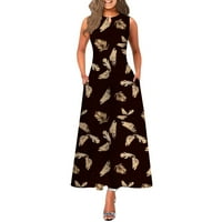 Ženska moda Linijska haljina Maxi dugi haljina džepa bez rukava Spring Summer Okrugli vrat Moderan rad