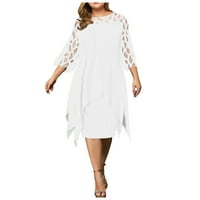 Ženske haljine scoop vrat dužine koljena casual a-line s punim rukavom ljetna haljina bijela l