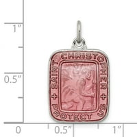 Extel Veliki sterling srebrni ružičasti ružičasti emajl pokroviteljskog saint christopher medalja Privjesak