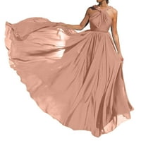 Vegersell Spaghetti haljine za žene Modni ženski elegantni rukav slim slim pune boje vjenčana haljina kratkih rukava duge haljine ženske plus lažne haljine, stil 29278, bež, bež m