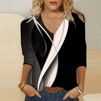 Safuny ženske fit vrhove Trendne majice pad rukava V izrez Elegantni casual comfy mramorna boja blok