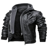 Muška kožna jakna za kožu retro zip-up stalak ovratnik motocikl bomber jakne s izmjenjivim kapuljačom
