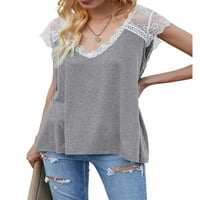 Blotona ženska kukičana čipka na vrhu bazične kratkih rukava V izrez labave ljetne majice