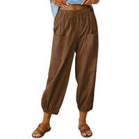 Rewentine ženske hlače Ljeto casual labavo pamuk i posteljina džepa Solid pantalone hlače kava 10