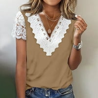 Ženska glamurozna čvrsta bluza Crochet čipka V izrez Majice kratkih rukava Ljeto Ležerne u trendu Basic